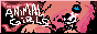 88x31 button; a dark red-to-black gradient button. On the right is Junebug- a poodle, & the webmaster's fursona. White text on the left reads 'ANIMAL GIRLS' between two earthworms.